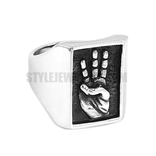 Stainless Steel Signet Ring Gestures Ring SWR0617 - Click Image to Close